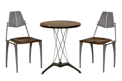 A Robert Josten aluminum and wood bistro set
