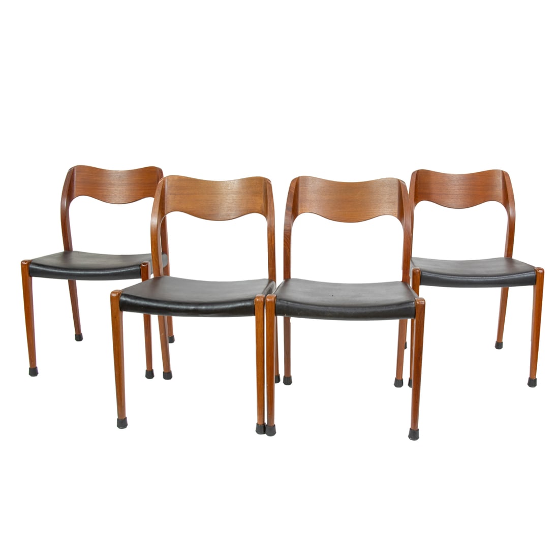 A set of four Danish Modern J.L. Moller Model 71 teak dining chairs with leather seats (1 of 4)