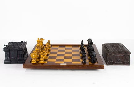 A Victorian St George pattern chess set, Jacques of London