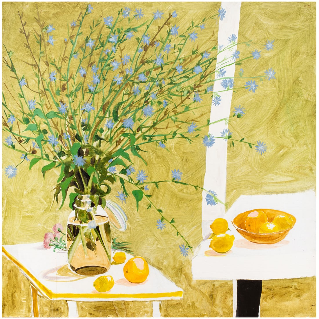 Painting, Bryan Wilson: Bryan Wilson (American, 1927-2002), "Chickory," 1976, oil on canvas, initialed and dated upper right, signed, titled, and dated verso, canvas: 55"h x 55"w, overall (with frame): 56"h x 56"w