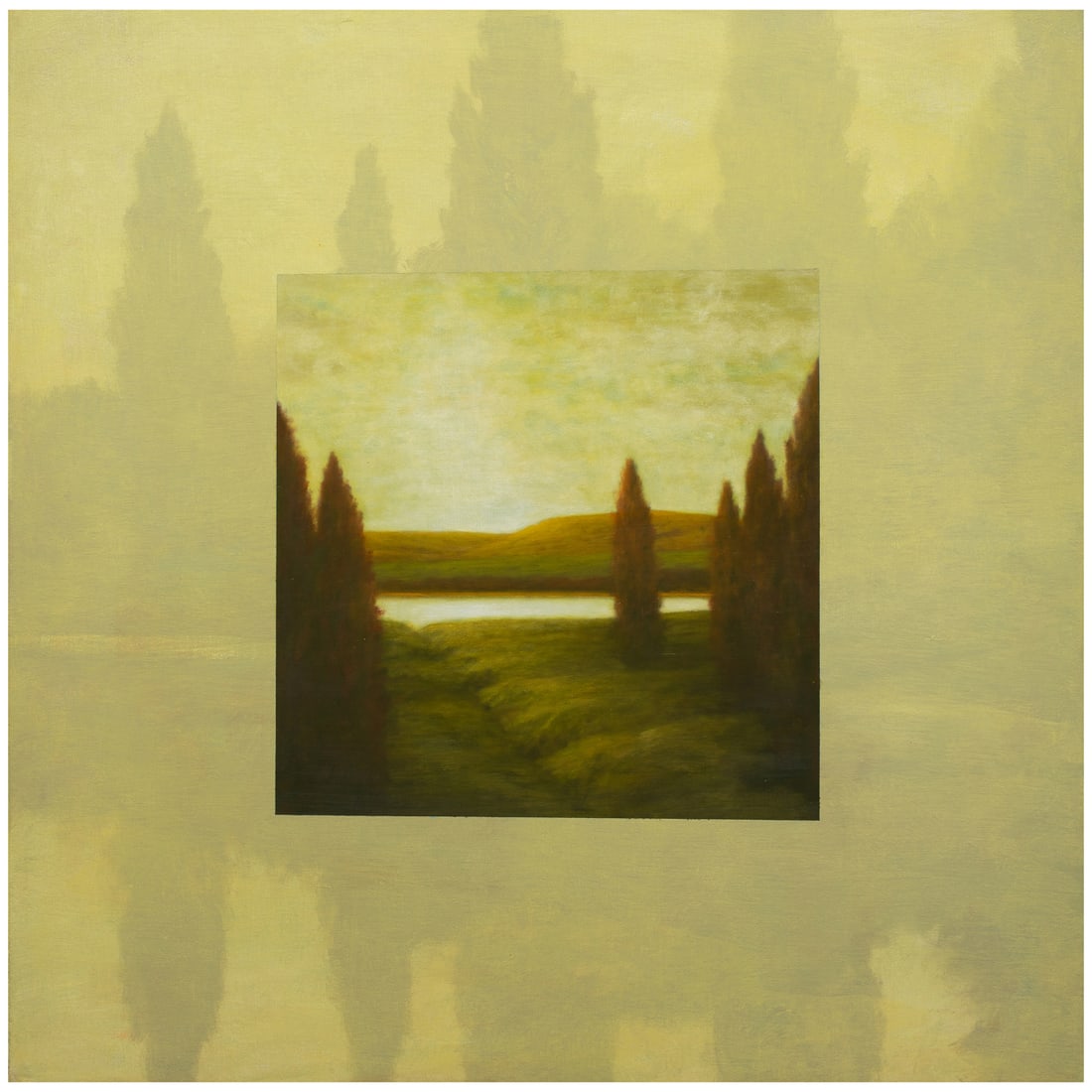 Painting, Wade Hoefer: Wade Hoefer (American, 1948-2020), Landscape, 1998, oil on canvas, signed and dated verso, canvas: 48"h x 48"w, overall (with frame): 51"h x 51"w. Provenance: Berggruen Gallery (San Francisco, CA)