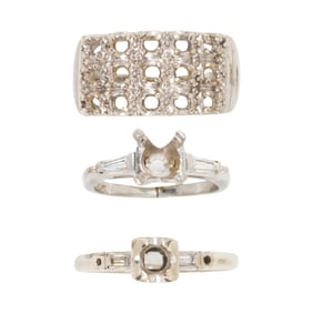 Three 14k white gold and platinum semi-mounts