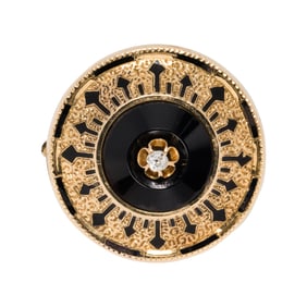 An onyx, diamond, and 14k gold brooch-pendant