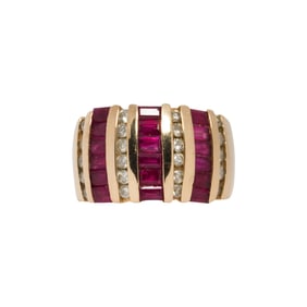 A ruby, diamond and 14k gold ring