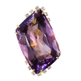 An amethyst, diamond and 14k gold ring
