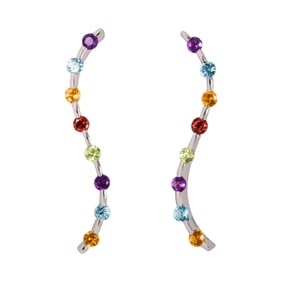 A pair of gemstone and platinum earrings