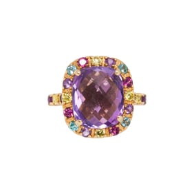 An amethyst, gemstone, and 14k gold ring