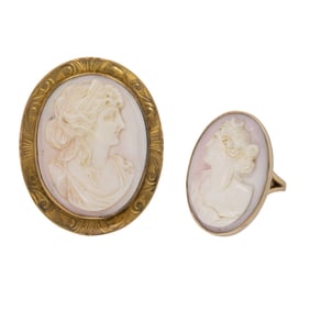 Shell cameo and gold jewelry
