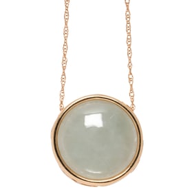 A white jade and 14k gold pendant necklace