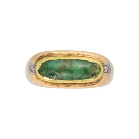 A jade, diamond, and 14k gold ring