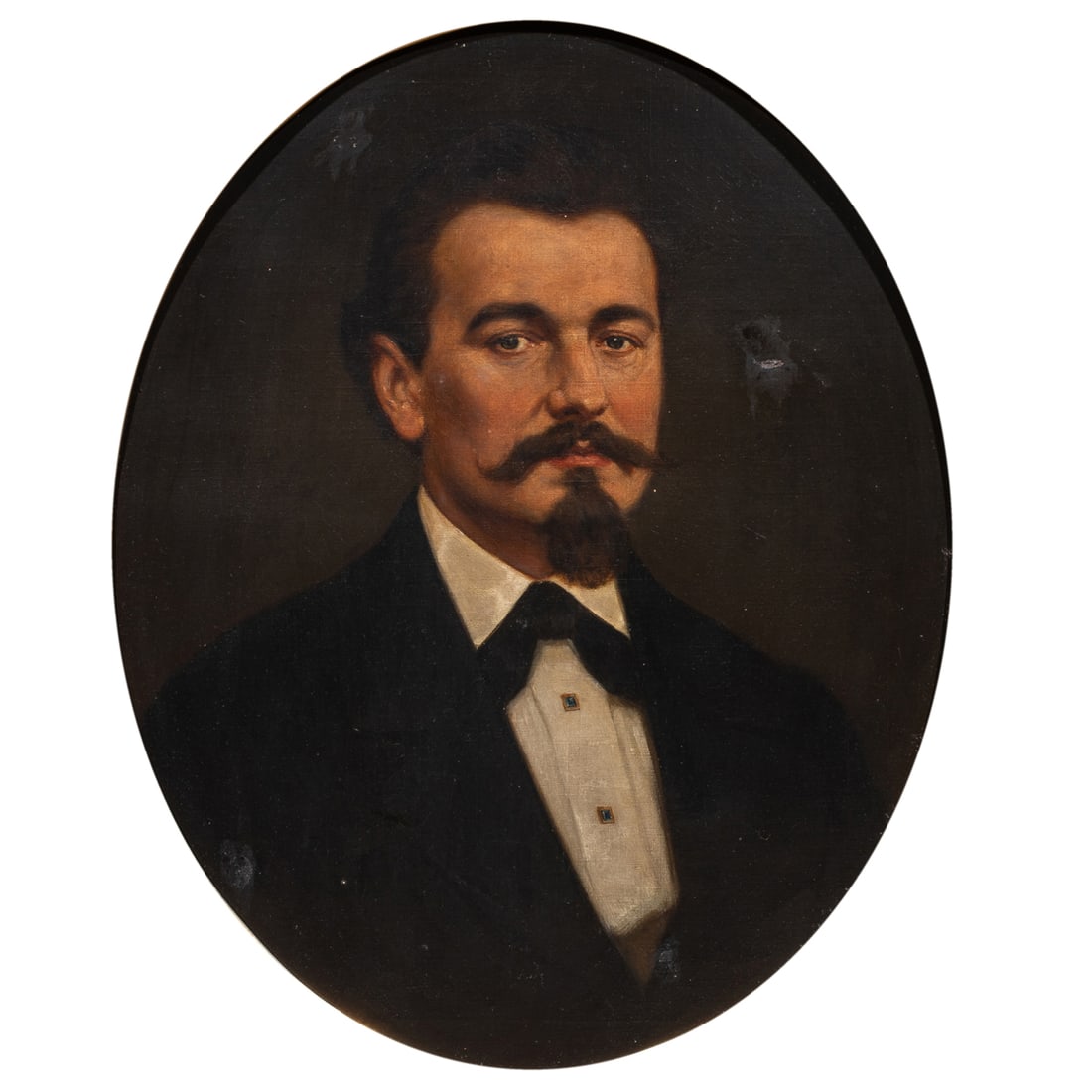 Painting, German School (19th century): German School (19th century), Portrait of a Gentleman, oil on canvas, unsigned, notecard inscribed later "Hugo Nitschmann Vater Von Karl Nitschmann Urgross Vater Von Helga Shupp" affixed verso, canvas