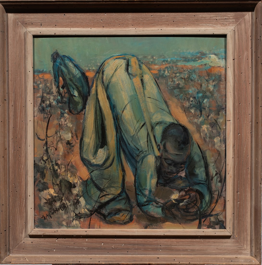 Painting, American School (20th century): American School (20th century), "Low Cotton," oil on board, signed indistinctly lower left, titled verso, overall (with frame): 31.75"h x 31.75"w
