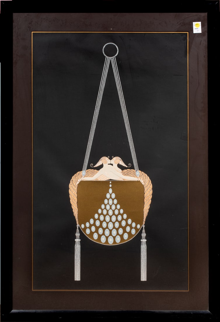 Print, Erte: Erte (French, 1892-1990), "The Clasp," serigraph, pencil signed lower right, edition 65/300, overall (with frame): 51.5"h x 34.5"w