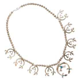 A Zuni Native American silver and turquoise necklace