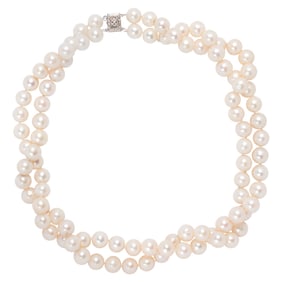 A cultured pearl and 14k white gold necklace