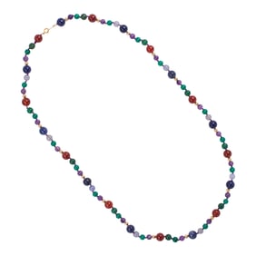 A gemstone and 14k gold beaded necklace