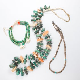 A group of turquoise, shell, and silver jewelry