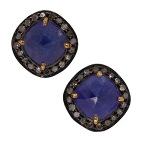 A pair of tanzanite, diamond and vermeil sterling silver earrings