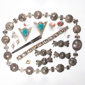 A group of Native American silver jewelry