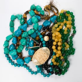 Seven hardstone beaded necklaces