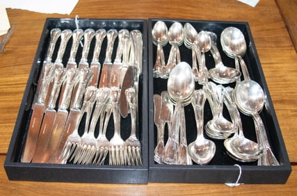 Sixty-five pieces of Reed & Barton silverplated flatware service