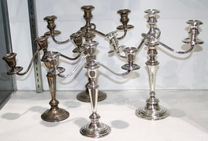 Two pairs of Gorham weighted sterling candlelabra