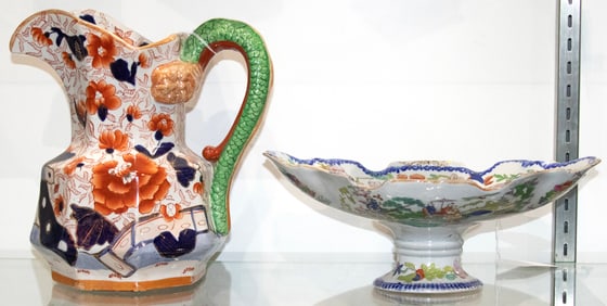 A Mason's ironstone tazza centerpiece in the Chinese Table and Vase pattern