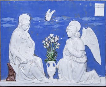 A Della Robia style pottery plaque of the Annuciation
