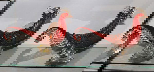 A pair of Murano glass pheasants