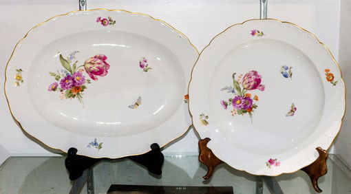 Two Berlin (KPM) porcelain platters in the Flowers and Butterfly pattern