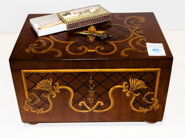 A Baroque style marquetry inlaid table box