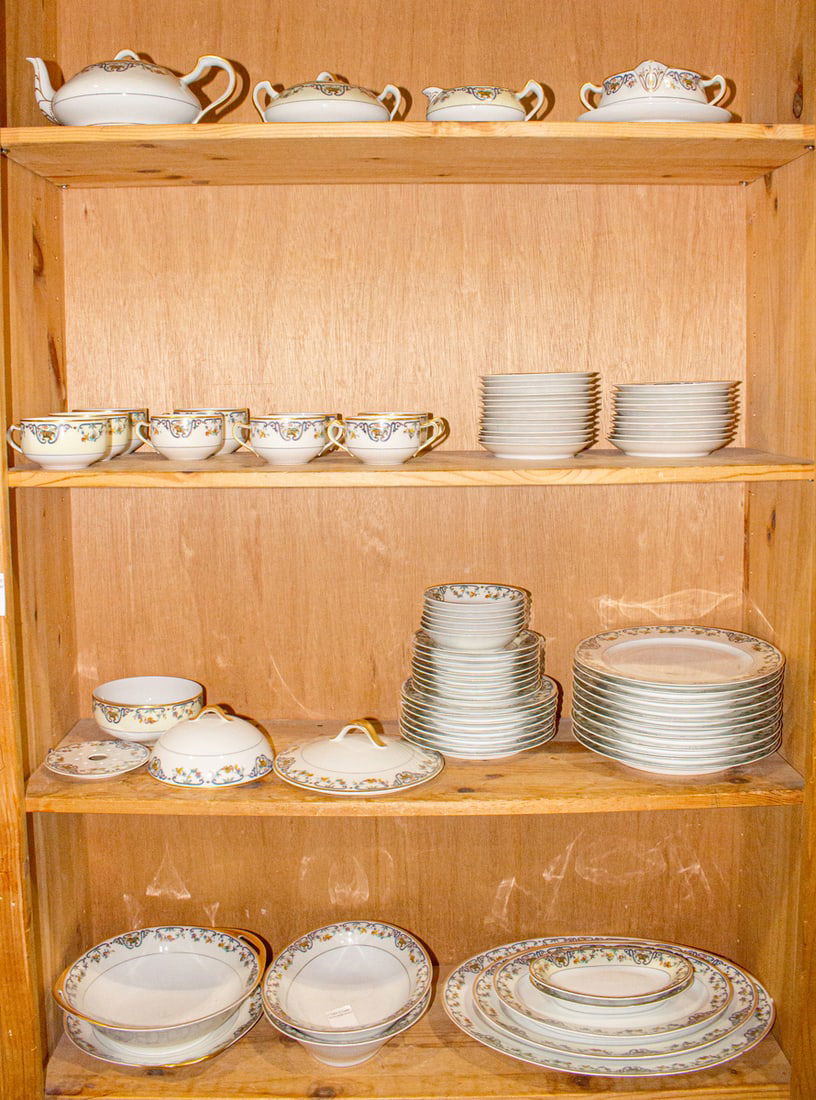 A Haviland Limoges porcelain assembled dinner service in the Noinville pattern: A Haviland Limoges porcelain assembled dinner service in the Noinville pattern, comprising (10) dinner plates, 10"dia; (7) luncheon plates; (8) bread & butter plates; (6) berry bowls; (6) coffee cups;