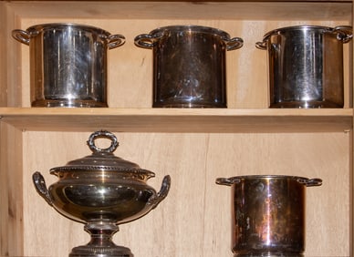 Four International Silver plated champagne buckets and a covered soup tureen