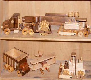 A collection of wood toys