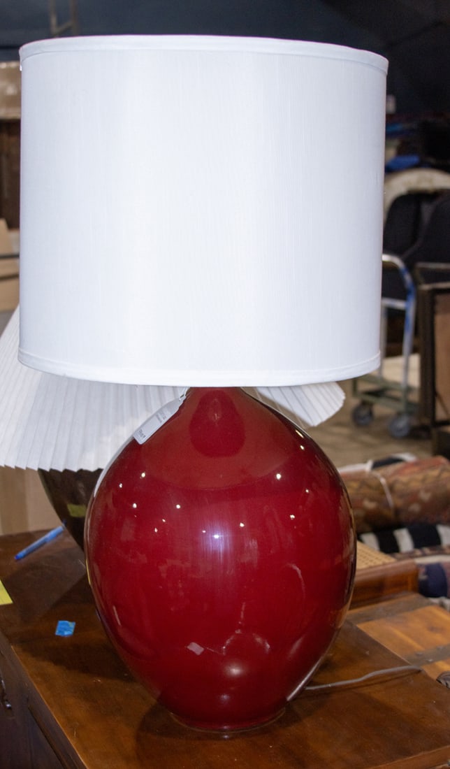 A Mid-Century Modern red glazed pottery table lamp (1 of 1)
