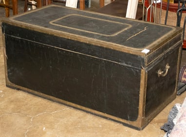 A Chinese Export brass studded pigskin covered camphor trunk
