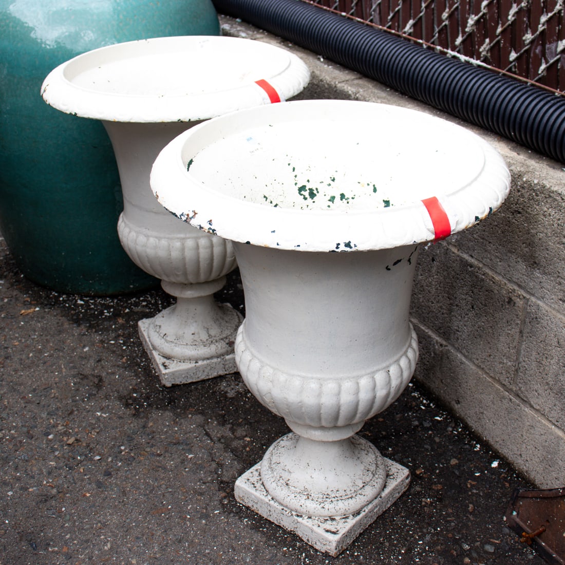 A large pair of painted cast iron garden urns (1 of 1)