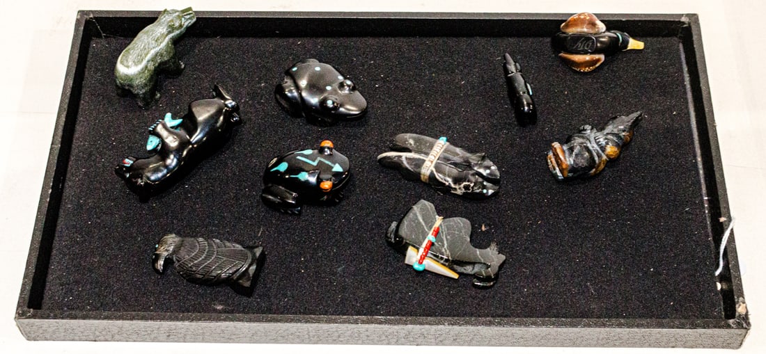 A collection of ten carved stone and wood fetishes (1 of 1)