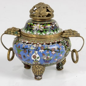 A Chinese cloisonne enamel tripod censer
