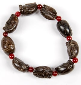 (lot of 9) Chinese cicada form stone beads