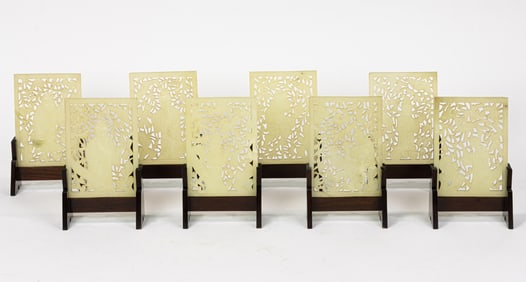 A set of eight Chinese white hardstone table screens
