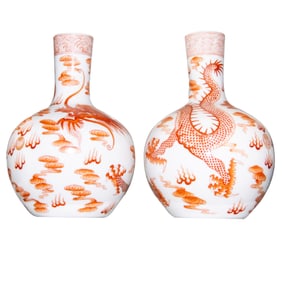 A pair of Chinese copper-red dragon vase