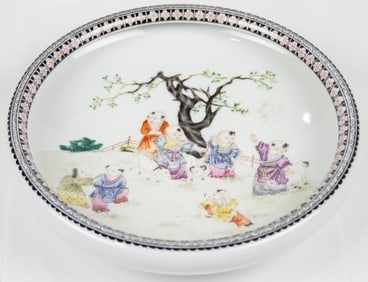 A Chinese famille rose boys dish
