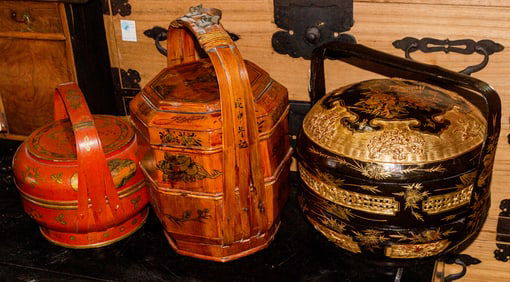 (lot of 3) Chinese lacquered food baskets