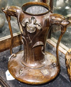 A Japanese patinated bronze 'iris' vase