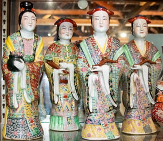 (lot of 4) Chinese famille rose maiden figures