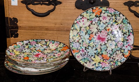 (lot of 6) Chinese famille rose mille fleur pattern dishes