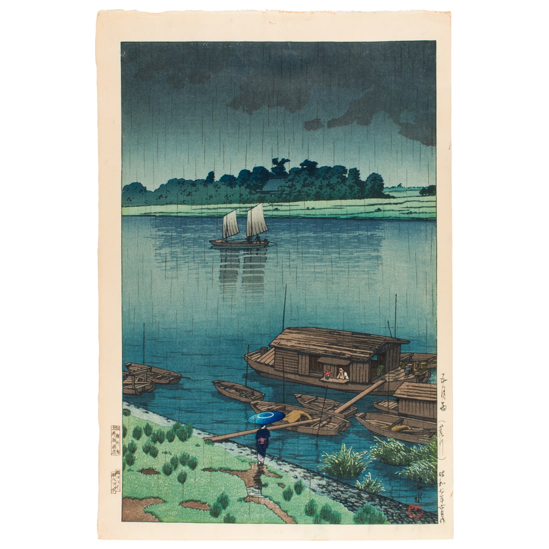 Kawase Hasui (1883-1957) - Early summer rain at Arakawa (1 of 1)