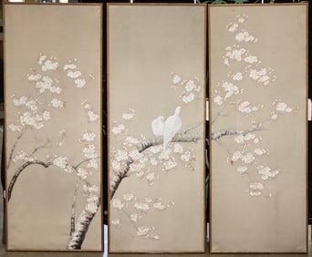 Set of three Japanese silk embroidered panels