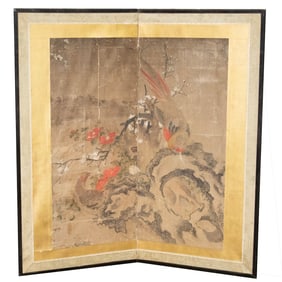 A Japanese two-panel folding screen
